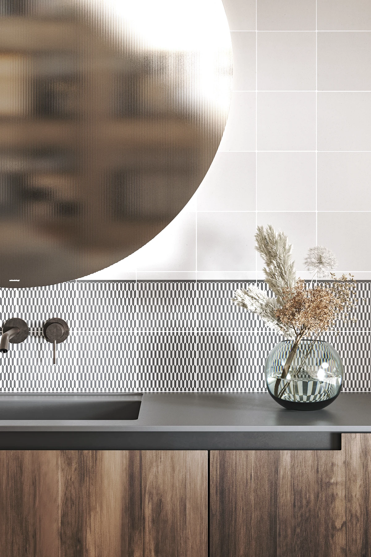 Exklusive Wandverkleidung Badezimmer aus Zementfliesen